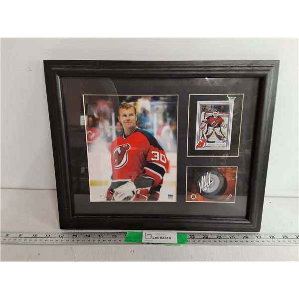 Framed Martin Brodeur Photo & Collector Cards 15.5" x 12.5", Cannot Authenticate