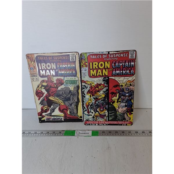 Iron Man & Captain American Tin Signs 11.75" x 7.75"