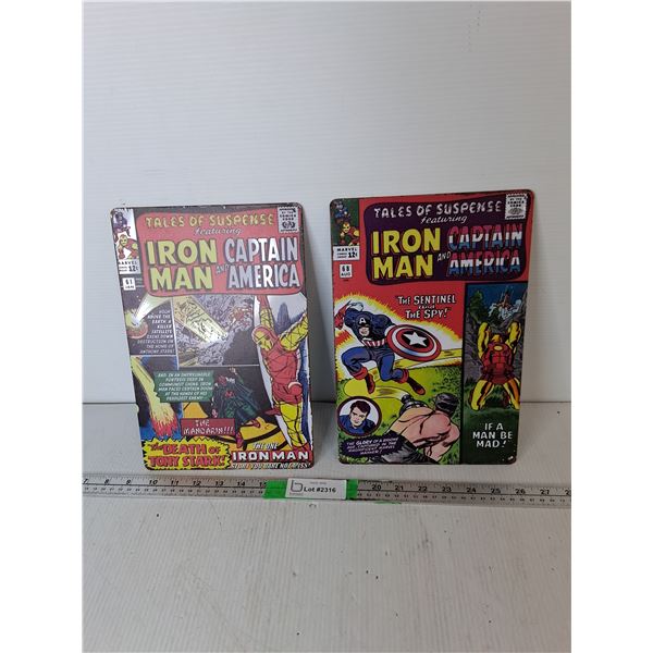 Iron Man & Captain American Metal Signs 11.75" x 7.75"