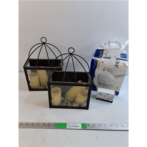 (13) Dove Bar Soaps, (2) Candle Lanterns