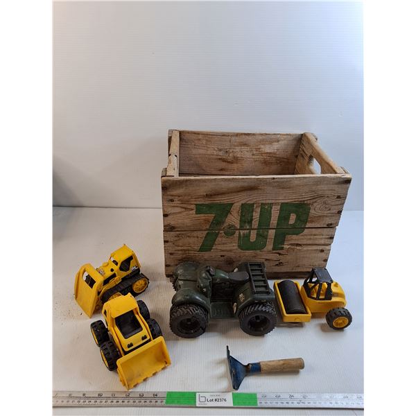 (4) Heavy Machinery Toys, 7 Up Wooden Crate