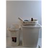 Image 5 : (4) Extension Cords As Is, Various Garden Tools, (4) Rubbermaid Waste Baskets
