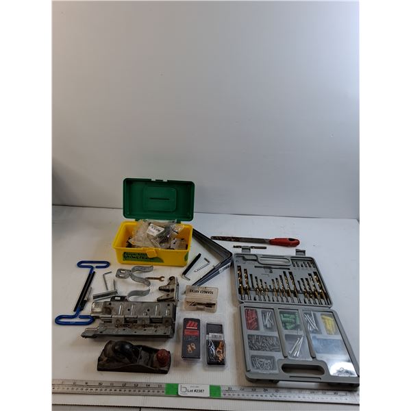 Assorted Drill Bit Kit, Various Fence Brackets and Latches, Misc