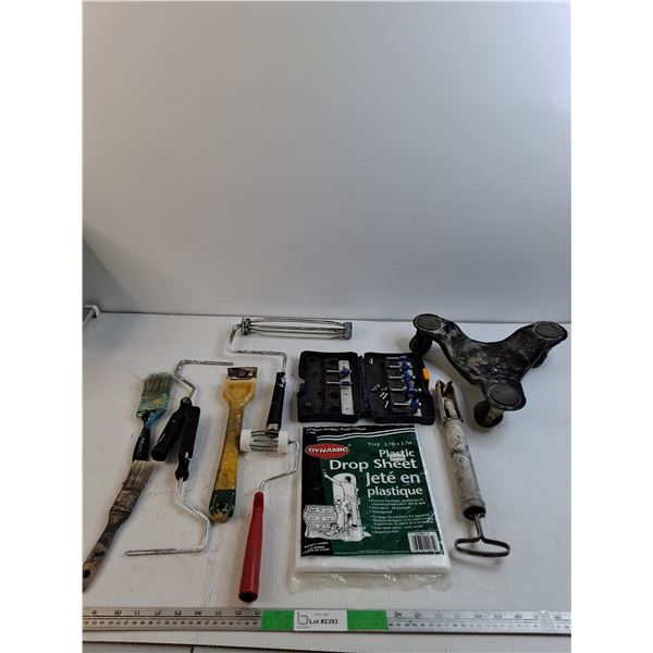 Ryobi Router Bits Kit, (2) Waste Baskets, Various Painting Tools, Misc