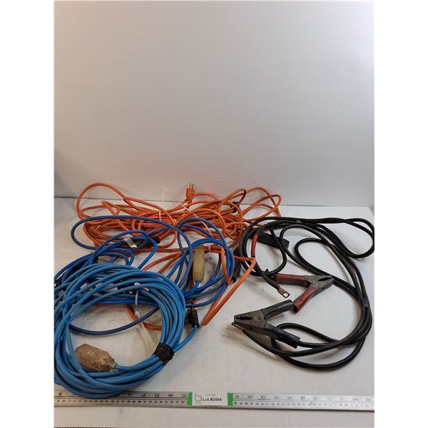 (3) Extension Cords Powers On, (2) Booster Cables Untested As Is