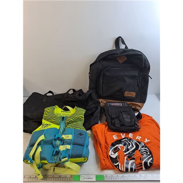 Dickies Backpack, Orange Tshirt, Kids Life Vest