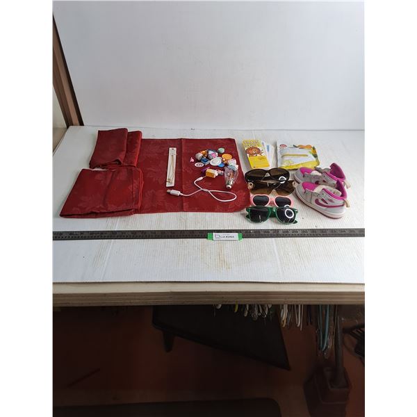 Set of (4) Placemats, Sunglasses, Pair of Child's Shoes, and Misc. Items