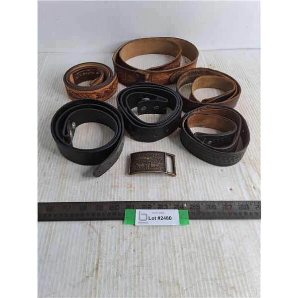 (6) Leather Belts (30" to 46" Sizes), Brass Buckle
