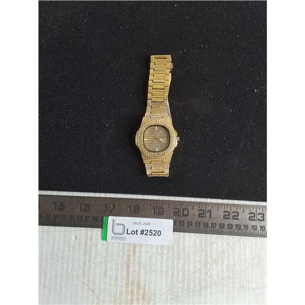 Faux Gold & Diamond Encrusted Watch - Functional -