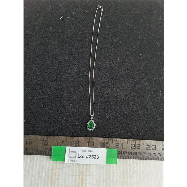 18" 925 SIlver Chain with Green Teardrop Pendant