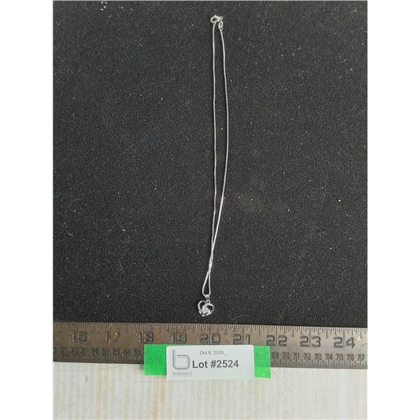 17" 925 Silver Chain With Heart Pendant & Clear Stone