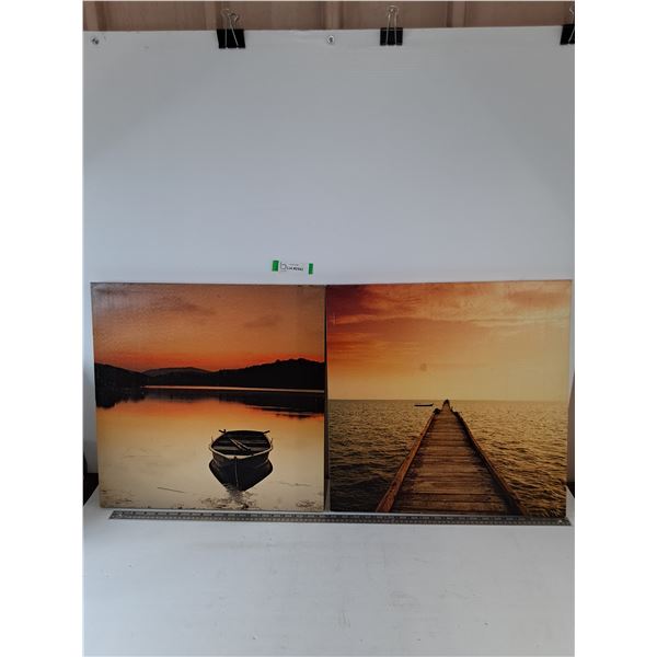 (2) Sunset Print Wall Hanger Pictures, 20" x 20"
