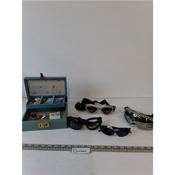 Assorted Sports Goggles, Jewlery Box, Earrings