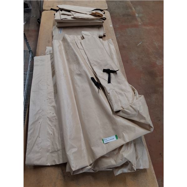 (3) Tan Color Tarps w/Nylon Handles (1-Large, 2-Small) - Exact Measurements Unknown, PU Preferred