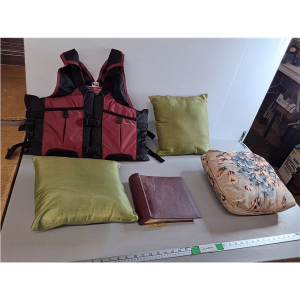 Adult L/XL PFD, (3) Throw Pillows & Photo Album