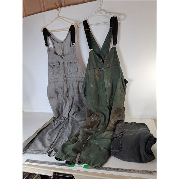 (2) Pairs of Men's Overalls- 52 & 48 and Pants with Knee Protection 38 x 30