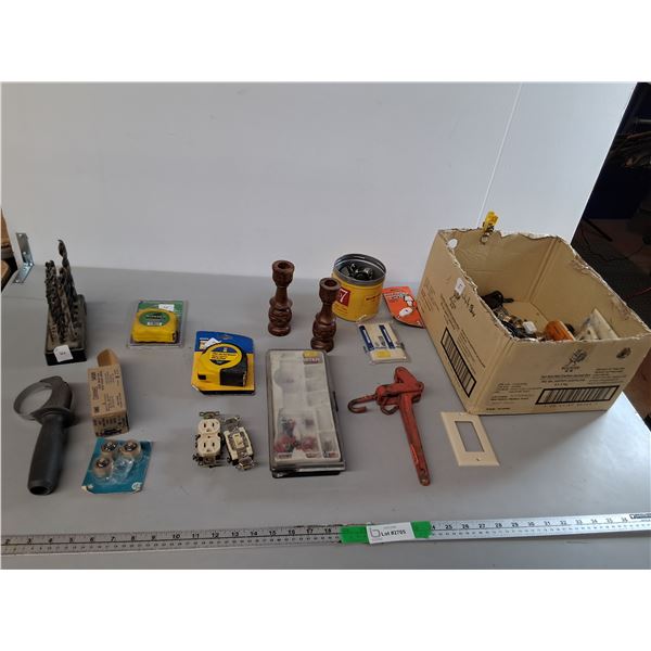Drill Bit Set, Wooden Candleholders, Tape Measures, Misc.