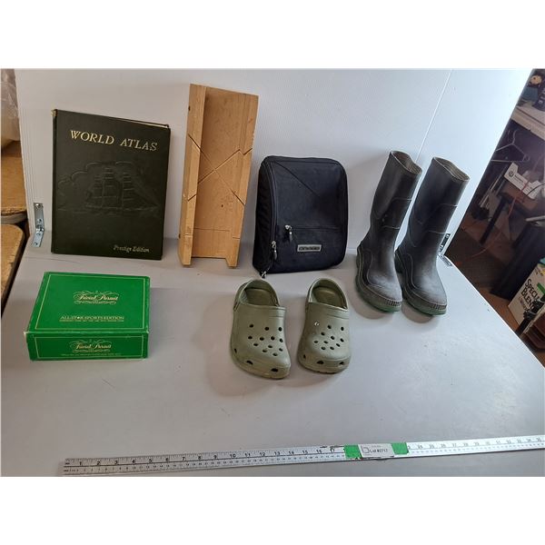 Roots Picnic Bag, Men's Rubber Boots-10, Clogs-8, Misc. Can't Ship