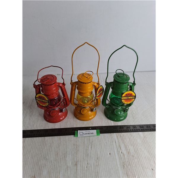 (3) BES "Winged Wheel" Mini Oil Lanterns - All Appear Unused