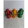 Image 2 : (3) BES "Winged Wheel" Mini Oil Lanterns - All Appear Unused