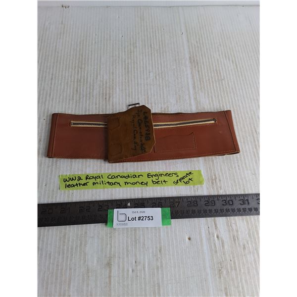 WW2 Royal Canadian Engineers Leather Money Belt