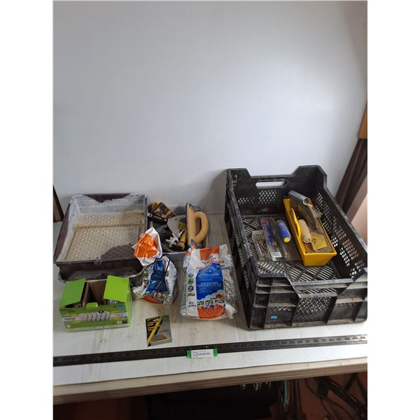 Paint & Drywall Tools, Grout Mix, Light Bulbs, 24x16x10" Storage Crate - Cannot Ship
