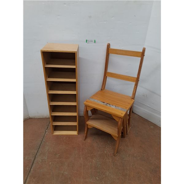 * Convertible Wooden Step Ladder/Chair - 34" Max Height, Wooden Shelf Unit - 34x11x10" - Cannot Ship