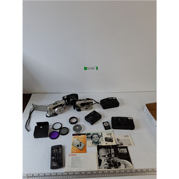 Assorted Cameras, Pentax, Fujifilm, Olympus, Canon, Manuals, All Untested As-Is
