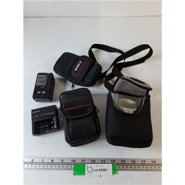 (3) Camera Bags, Sony Battery Charger and Battery Pack Both Untested As-Is