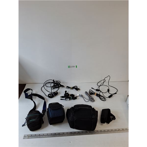 (8) Assorted Cables, Microphone, Charging Cords, (3) Camper Carry Bags (1) Camera Strap