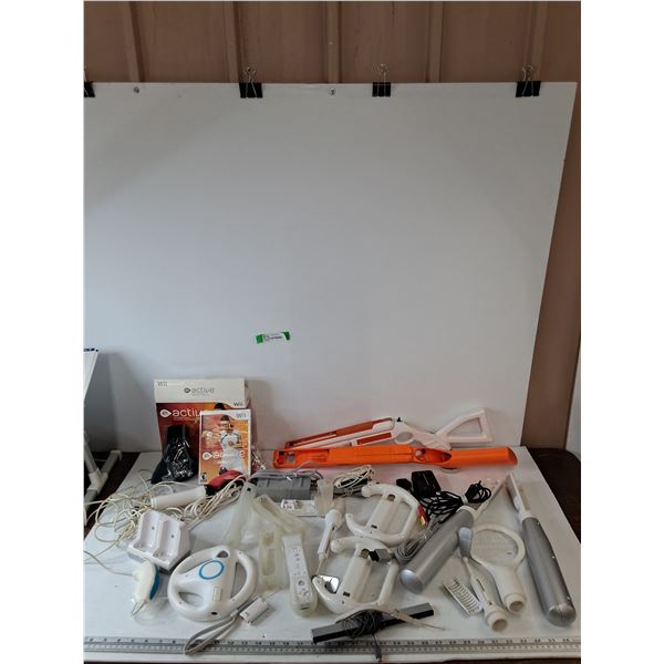 Assorted Wii Accessories, EA Trainer with Game, Steering Wheel, (2) Remotes, All Untested As-Is
