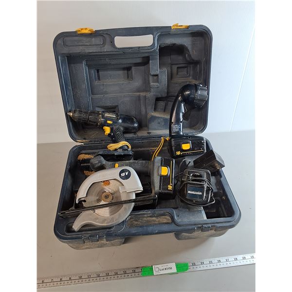 Mastercraft 18V Circular Saw, Drill, Flashlight, Battery, Charger & Case-As Is, Can't Ship
