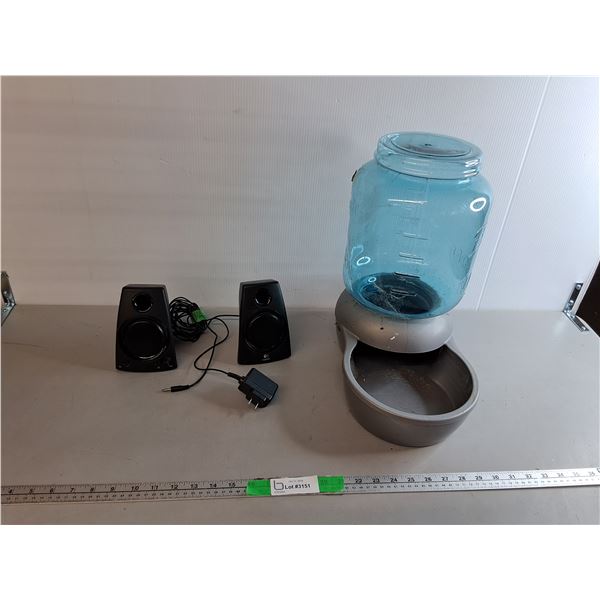Logitech Computer Speakers- Powers On & Plastic Pet Water Dispenser- Pickup Pref'd