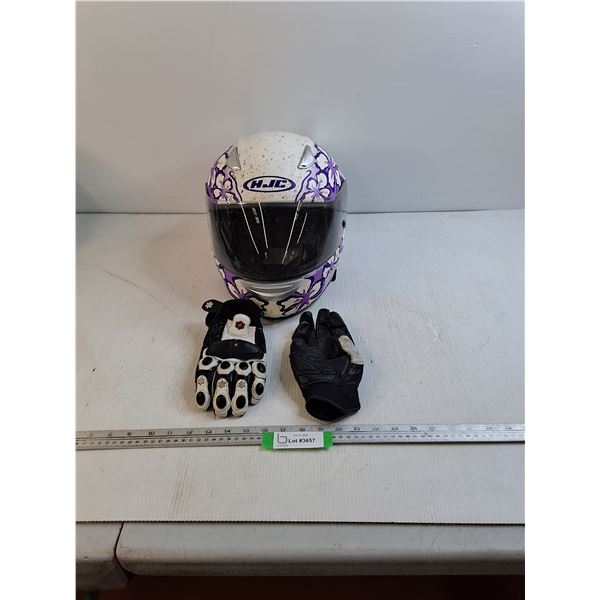 HJC Motorcycle Helmet- Size XS - Pair of Motorcycle Gloves  - Size L - As Is