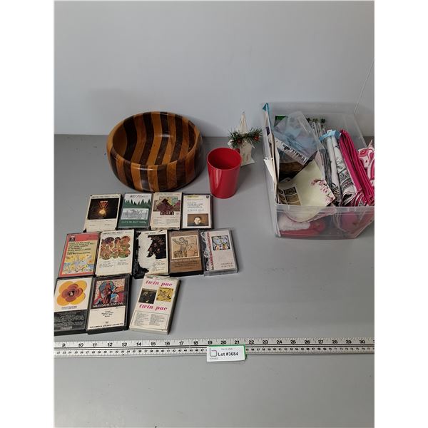 Cassette Tapes, Wooden Bowl, Storage Container, Misc
