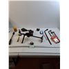 Image 1 : Hand Drill, Plumb Bob, Tire Irons, & Various Wrenches & Bits
