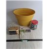Image 1 : Jar of Marbles, P'jammer Alarm Clock - Powers On, Sealed Salad Tongs, Playing Cards, Plastic Bin