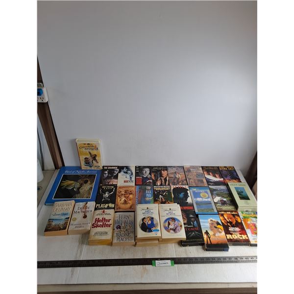 Large Assortment of VHS Movies & Paperback Novels - Mostly Romance