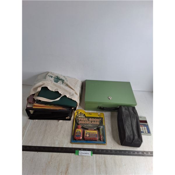 Lock Box w/Key, Assorted 3-Ring Binders, Stationery, Feel Good Necklace