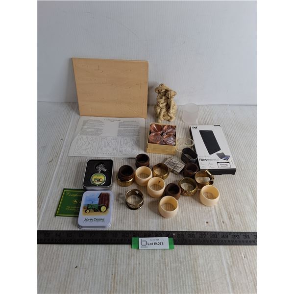 Napkin Holders, John Deere Pocket Watch w/COA, Unassembled Model Plane, Misc.