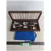 Image 1 : Assorted Utensils w/Wooden Storage Box & Roll-Up Storage
