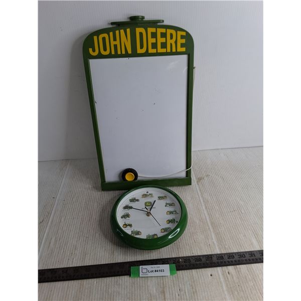 John Deere Decor - 18" x 11" White Board, 8" Wall Clock