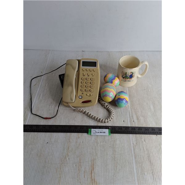 Sasktel Landline Telephone - Powers On, "Good Husband" Mug, Puzzle Eggs