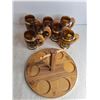 Image 2 : (7) Amber Glass Beer Steins w/Wooden Tray for 6, Dinner Triangle