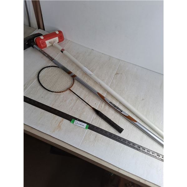 * (2) 50" Curling Brooms, Badminton Racquet - Pickup Only