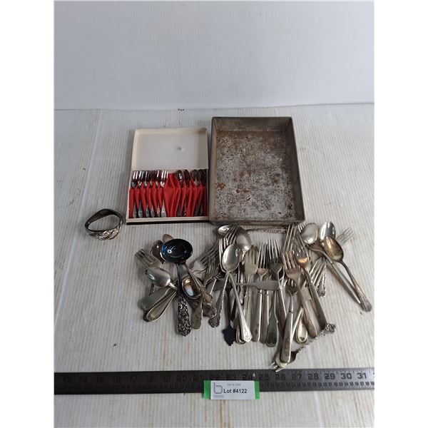 Assorted Vintage Cutlery, Bake Pan, Woman's Bracelet