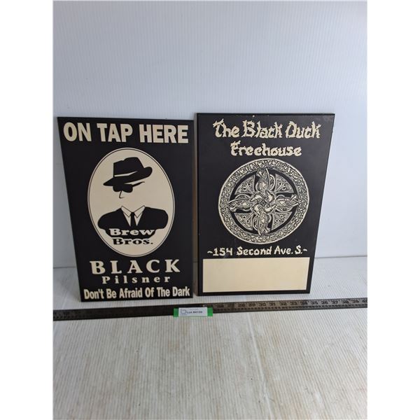 (2) Promotional MDF Signs - Largest 17  x 11 