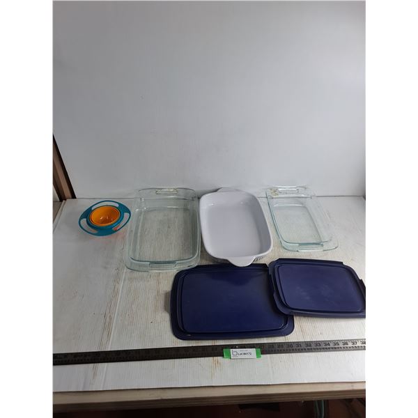 (3) Oven Safe Dishes, Random Lids, Gyro Bowl