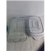 Image 2 : (3) Oven Safe Dishes, Random Lids, Gyro Bowl