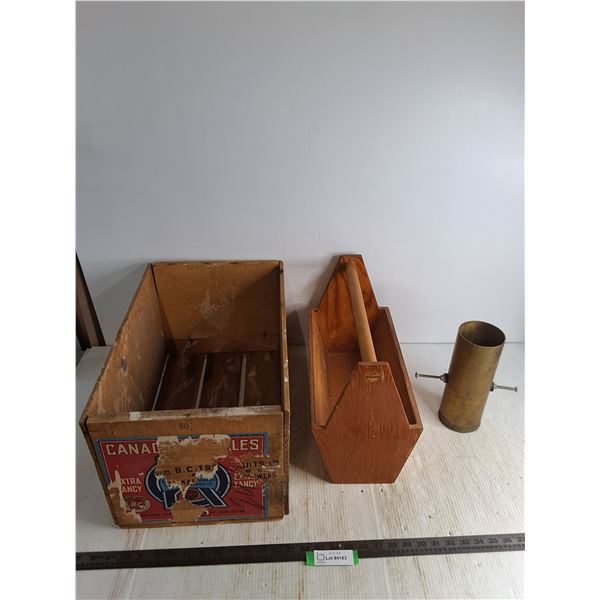 12x20x11  Fruit Crate, 16  Wooden Tool Box, Custom Metal Cylinder, Pickup Preferred